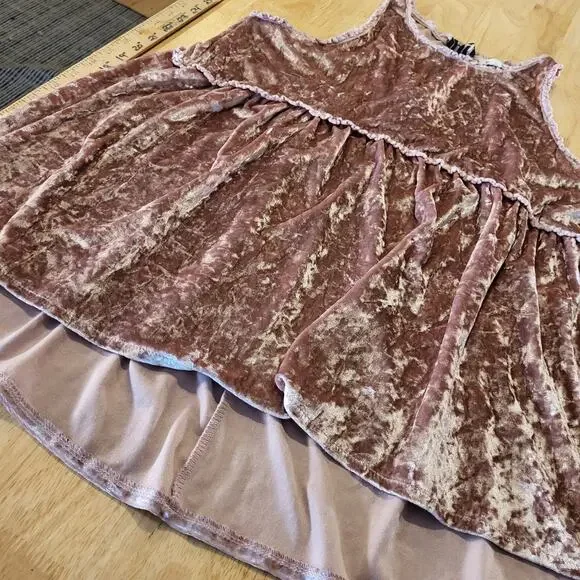 POL Pink Crushed Velvet Tank Mini Dress Zip Back Detail Empire Waist L - Picture 2 of 12